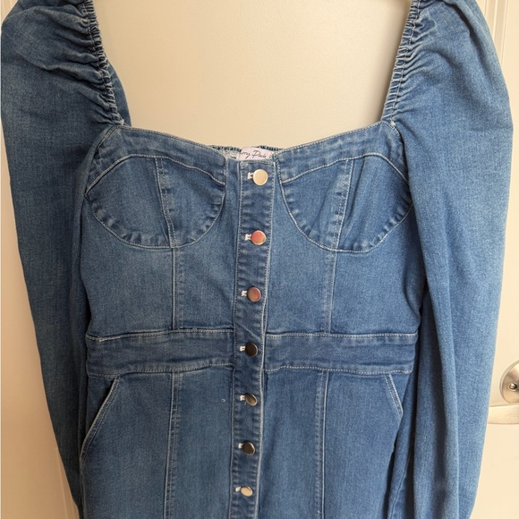 Denim Button-Front Mini Dress - Picture 3 of 4